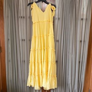 SHEIN Yellow Sleeveless Ruffled Maxi Sundress with Strap Ties - Sz M NWOT